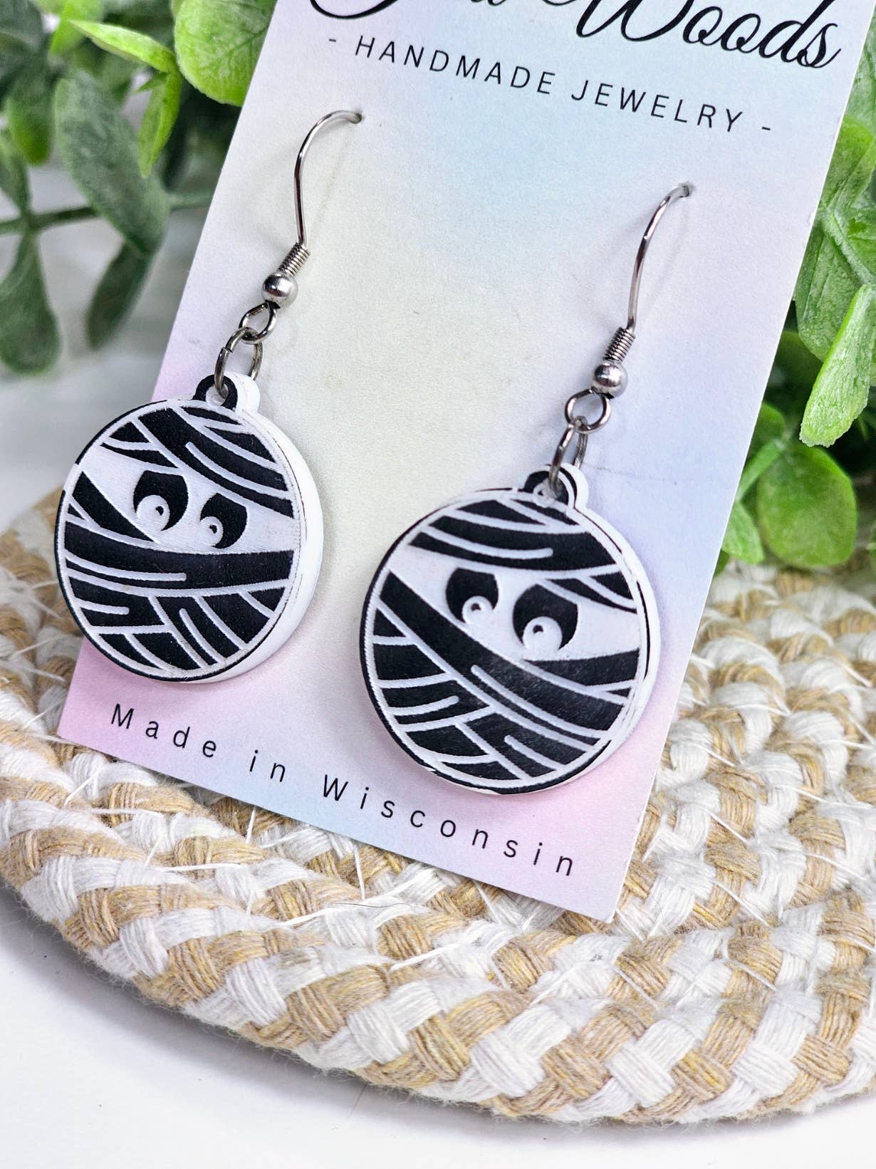 Black and White Halloween Mummy Earrings