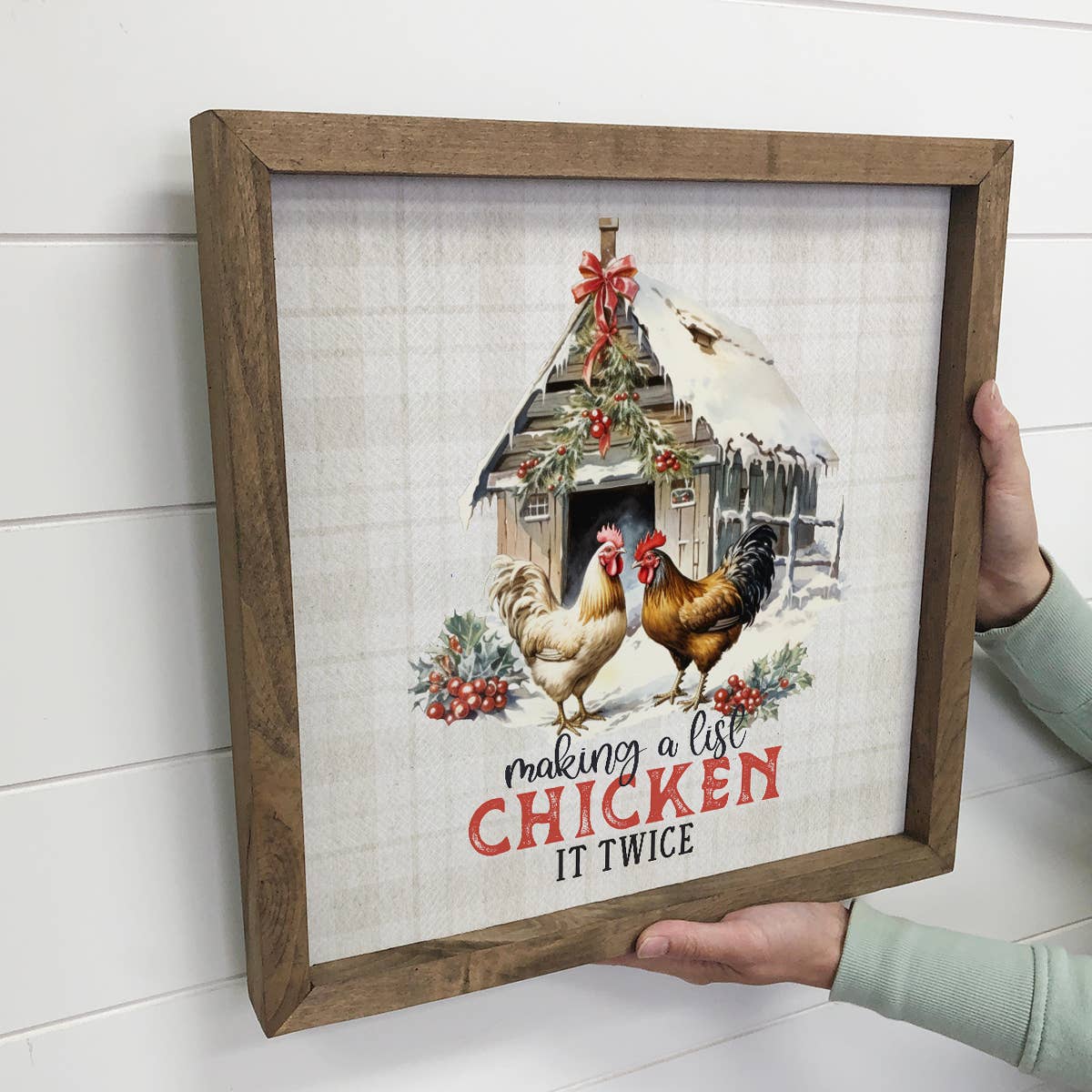 Hacer una lista Chicken it Twice - Lienzo decorativo enmarcado para fiestas