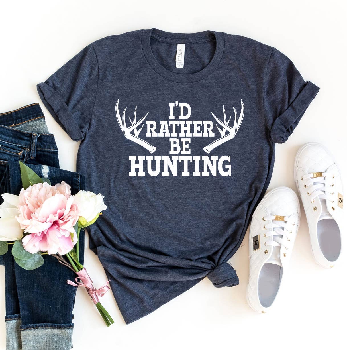 I'd Rather Be Hunting T-shirt - Bella Canvas: Heather Peach / Large