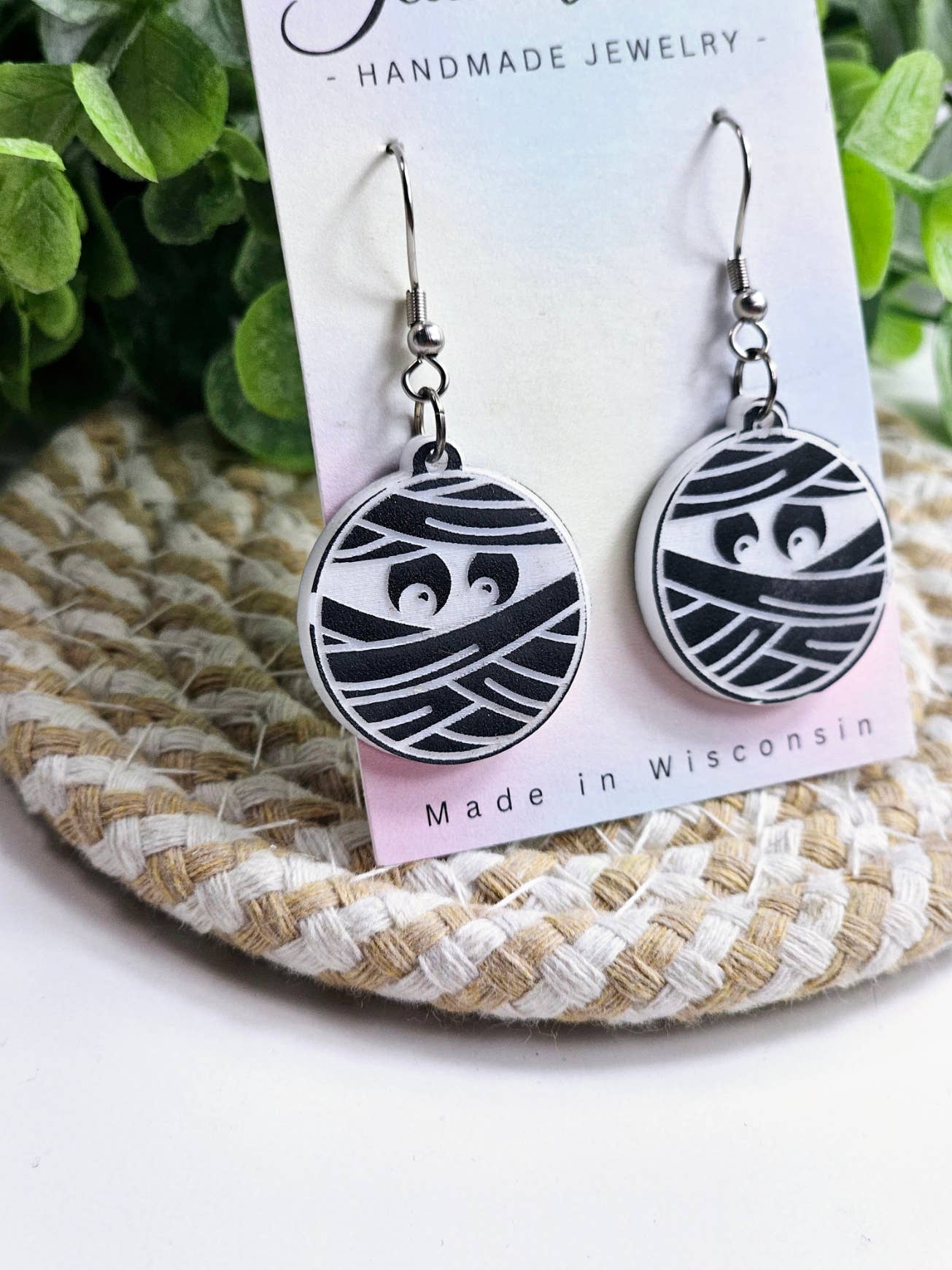 Black and White Halloween Mummy Earrings